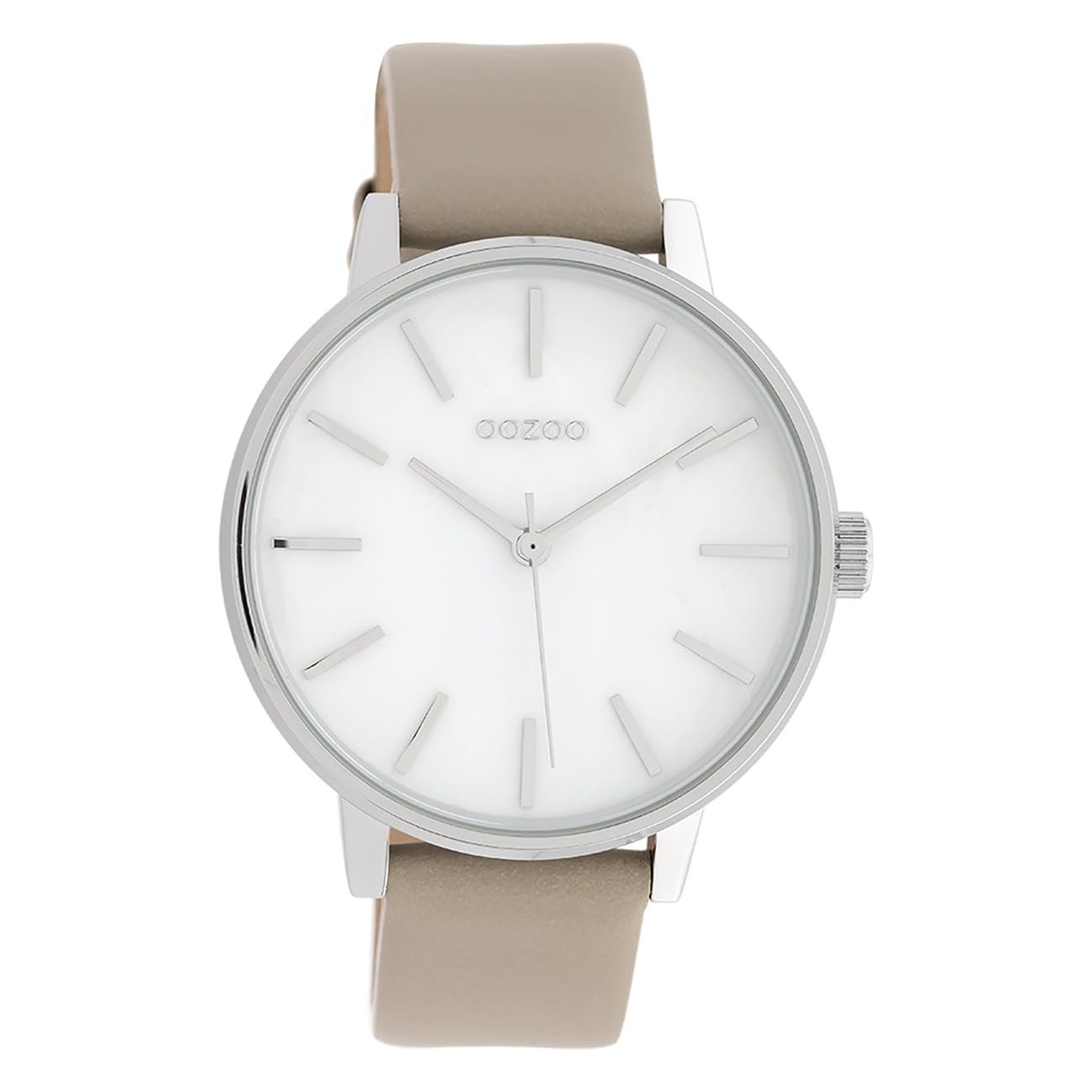 Женские часы Oozoo C10118 Перламутровый циферблат, кожаный ремешок, 42 мм, перламутровый / серо-коричневый, серебристый / белый, ремешок., фото №1