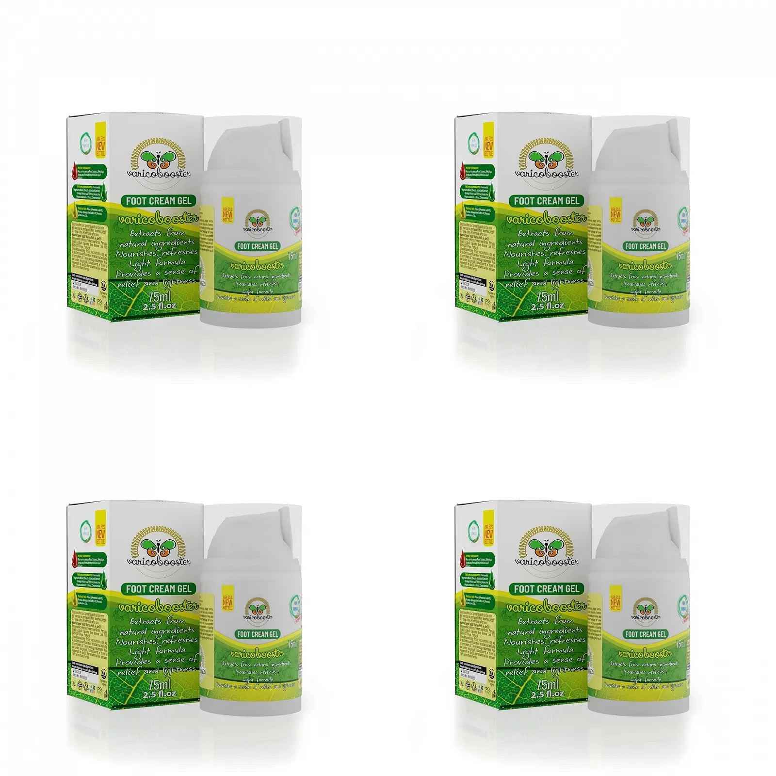 Гель-крем для ног Varico Booster 4 x 75 мл, более 25 ингредиентов, вакуумный флакон, фото №1 Гель-крем для ног Varico Booster 4 x 75 мл, более 25 ингредиентов, вакуумный флакон, фото №1