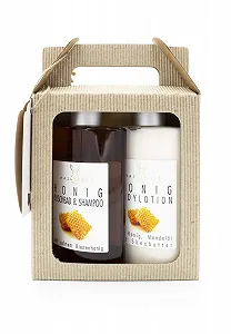 Набір у подарунковій коробці: Медове миття для душу, шампунь та лосьйон для тіла Haslinger, 200 мл - Фото 1