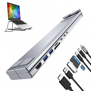 Подставка для ноутбука с USB-портами Регулируемая по высоте охлаждающая подставка для компьютера Эргономичная охлаждающая подставка с многопортовым адаптером для дома и работы - Фото 1