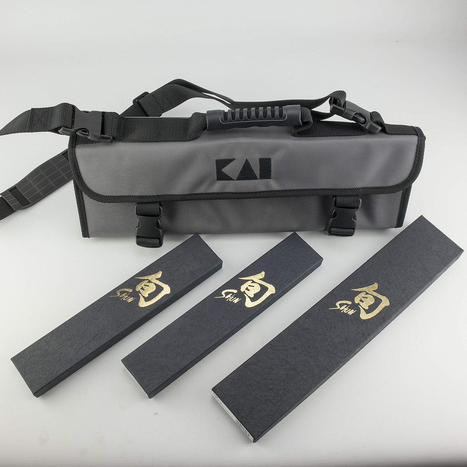 Набір ножів: Офісний ніж Kai Shun Classic DM-0700, Універсальний ніж DM-0701, Santoku DM-0718 + Сумка для ножів Kai, фото №2