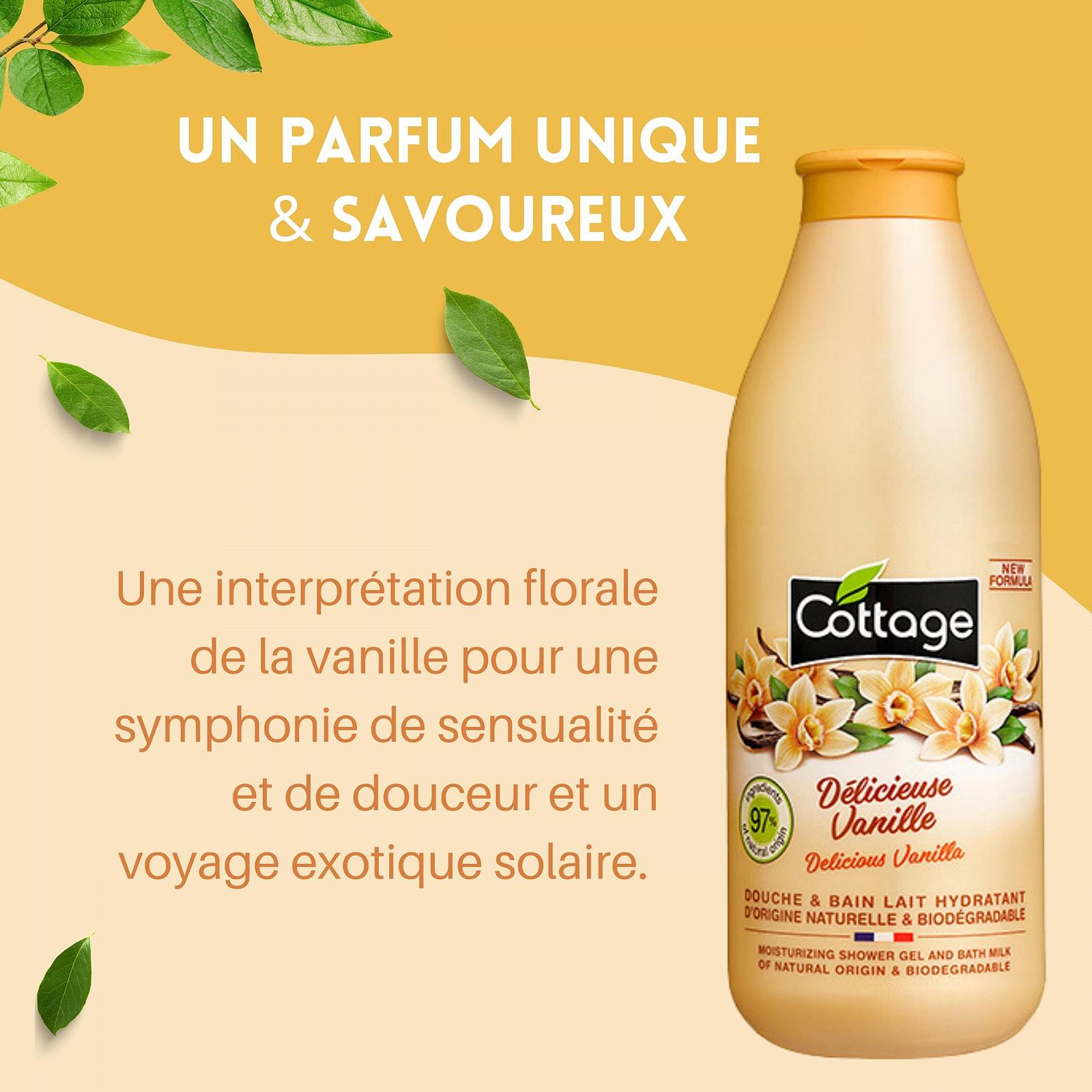 Молочко для душа и ванны Cottage Delicious Vanilla увлажняющее 97% натуральных ингредиентов 750 мл, фото №3