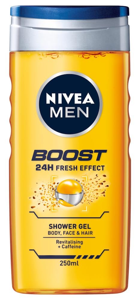 Гель для душу NIVEA MEN BOOST 3-в-1 з кофеїном 250 мл, фото №1