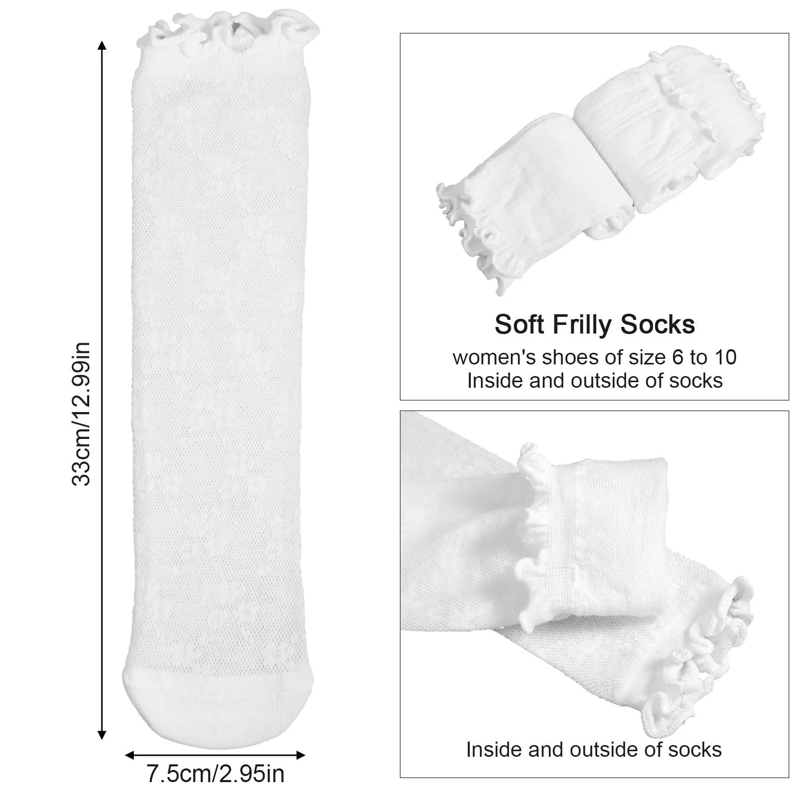 Носки Ouligay с рюшами, хлопковые, белые, 3 пары, размер 36-42, фото №2 Носки Ouligay с рюшами, хлопковые, белые, 3 пары, размер 36-42, фото №2
