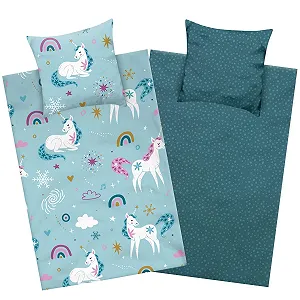 Детское постельное белье Aminata kids Unicorn 135 x 200 см фланель хлопок бензиновый с радугой - Фото 1
