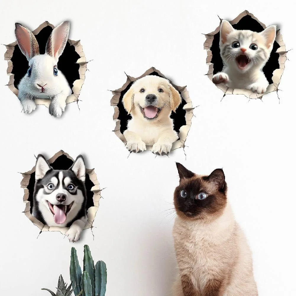 Наклейка на стіну SUPERDANT 3D Animals Cat Rabbit Dog, фото №1