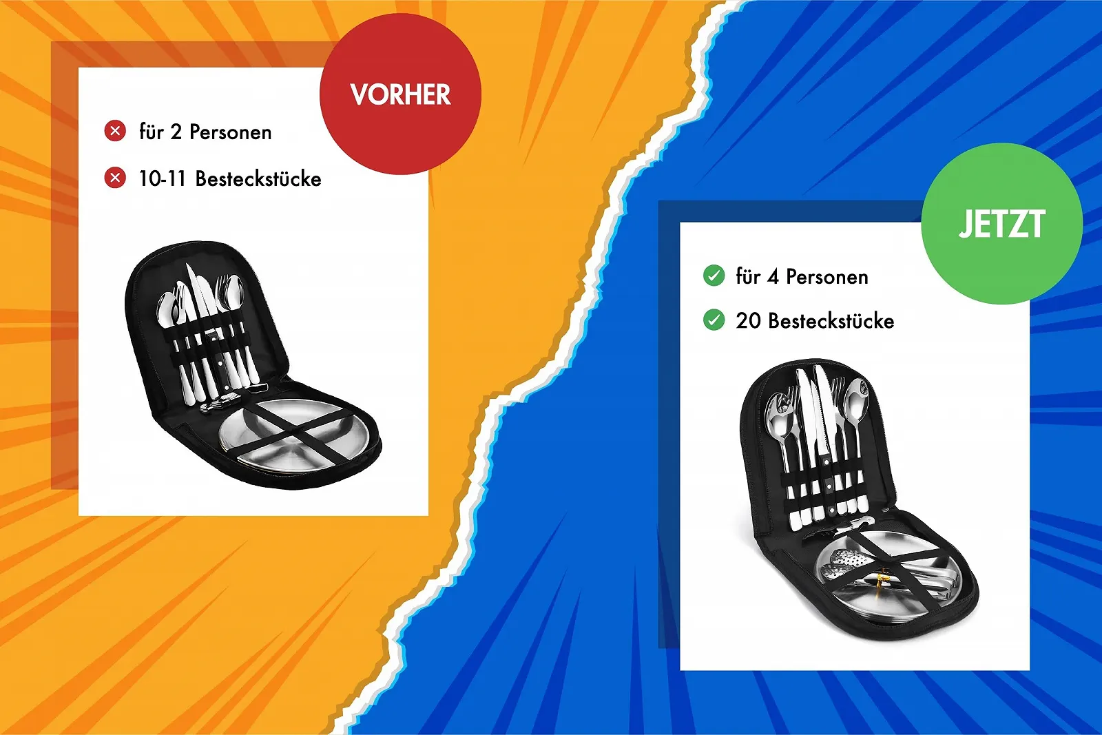 Набір столових приборів для кемпінгу з нержавіючої сталі (20 предметів на 4 персони): виделки, ножі та ложки, фото №3 Набір столових приборів для кемпінгу з нержавіючої сталі (20 предметів на 4 персони): виделки, ножі та ложки, фото №3