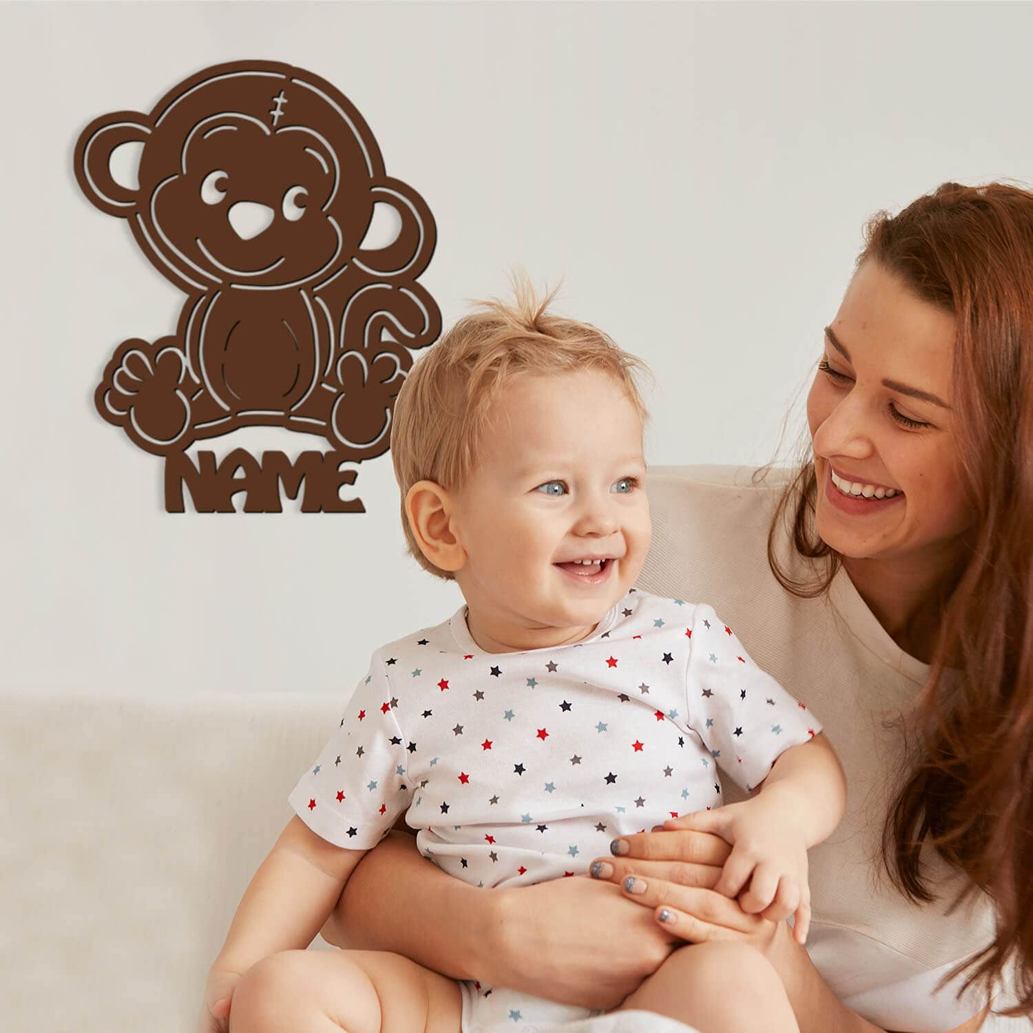 Настенная лампа Monkey цвет меняющаяся ночник подарки для детей с именем с функцией сна деревянное украшение USB + пульт управления, фото №5