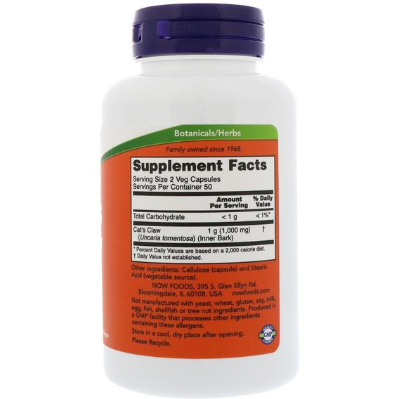 Котачий кінь NOW Foods Cat's Claw 500 мг 100 Veg Caps, фото №2