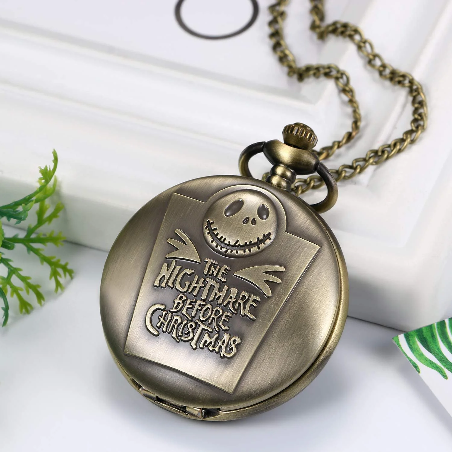 Карманные часы JewelryWe Мужские с черепом Скелет из Кошмара перед Рождеством, кварцевые аналоговые часы с цепочкой-ожерельем, фото №3 Карманные часы JewelryWe Мужские с черепом Скелет из Кошмара перед Рождеством, кварцевые аналоговые часы с цепочкой-ожерельем, фото №3