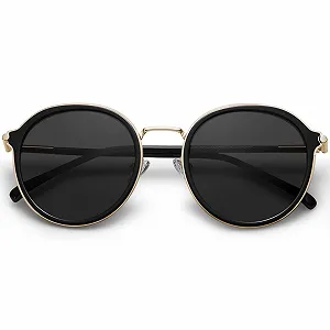 Винтажные круглые женские солнцезащитные очки CARFIA Polarised 100% UV Protection с футляром Category 3 - Фото 1