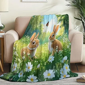 Фланелева Покривало Зелений М'яка, Cartoon-Gras Kaninchen synthetic.ua - Фото 1
