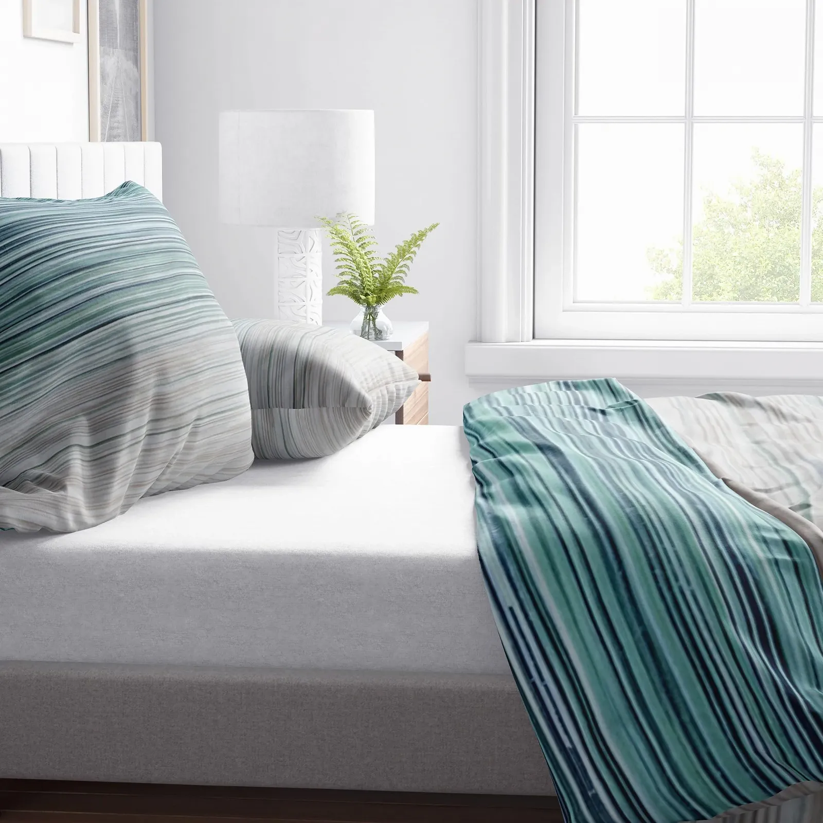 Комплект постельного белья Leonado Vicenti Cotton Renforce 135 x 200 см 2 предмета с молнией Серо-зеленый в полоску, фото №3