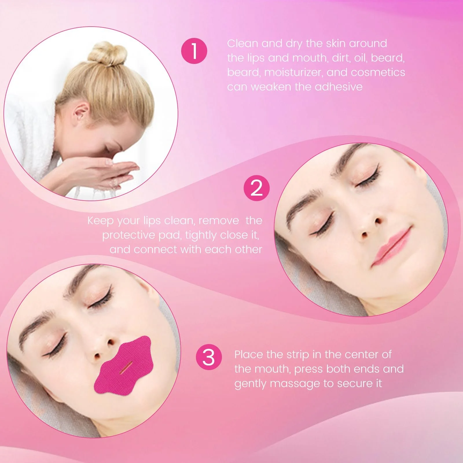 Смужка для рота для сну Паковання з 60 штук (рожевий), фото №4 Смужка для рота для сну Паковання з 60 штук (рожевий), фото №4