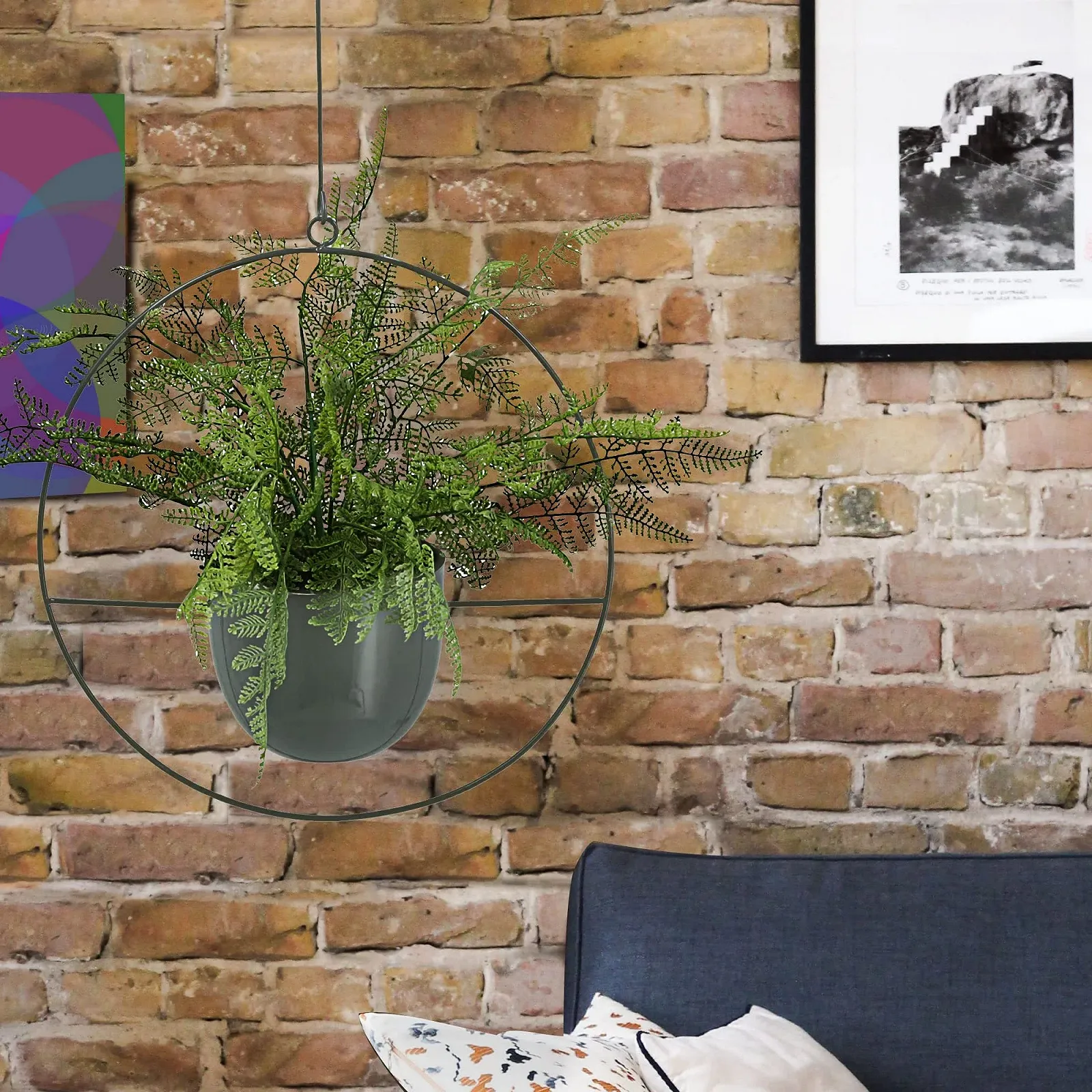 Підвісний кошик Cepewa для квітів металевий Круглий Сірий, фото №4