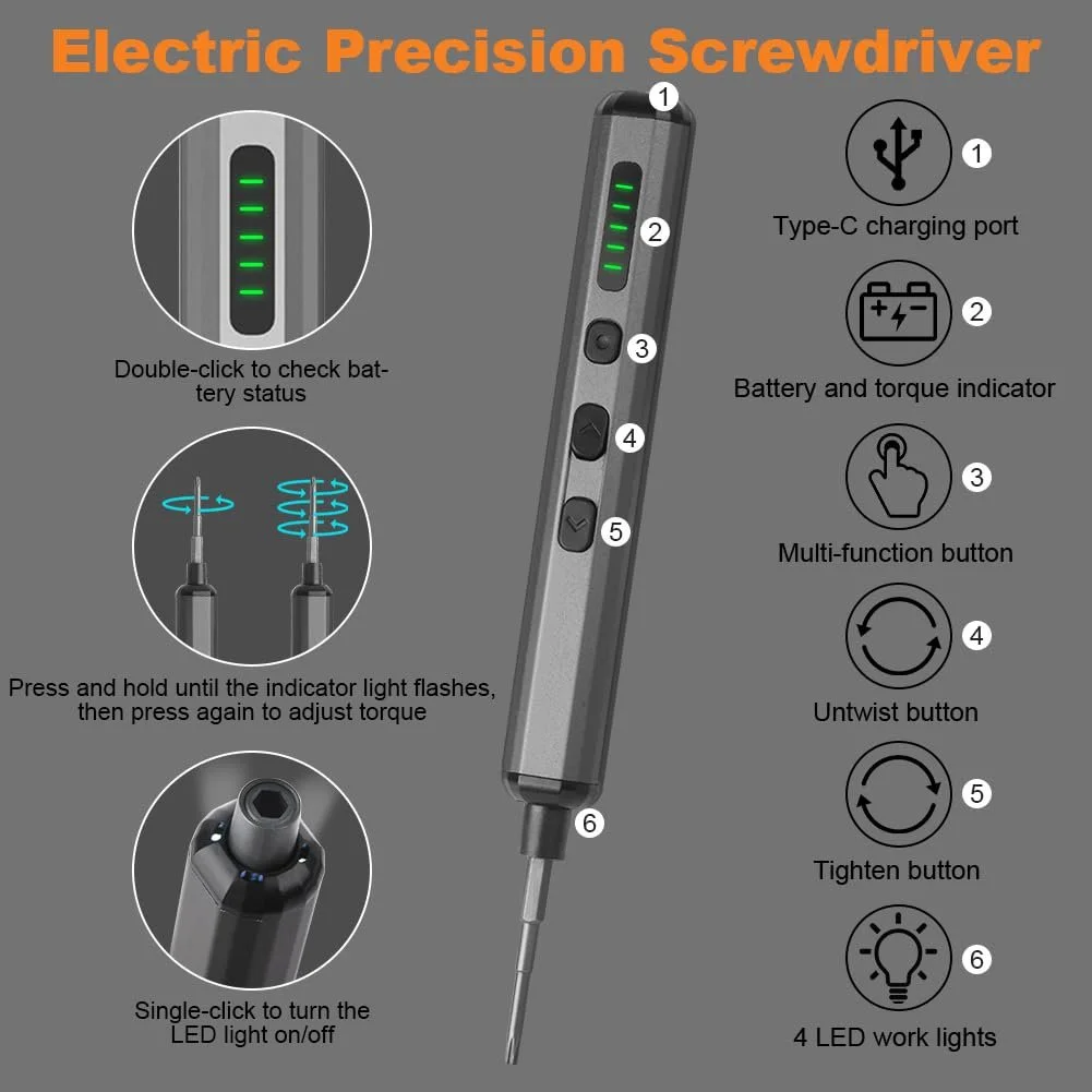 Набір викруток акумуляторних Ainiv Mini 72 в 1 Прецизійні 5 швидкостей Магнітні, фото №4