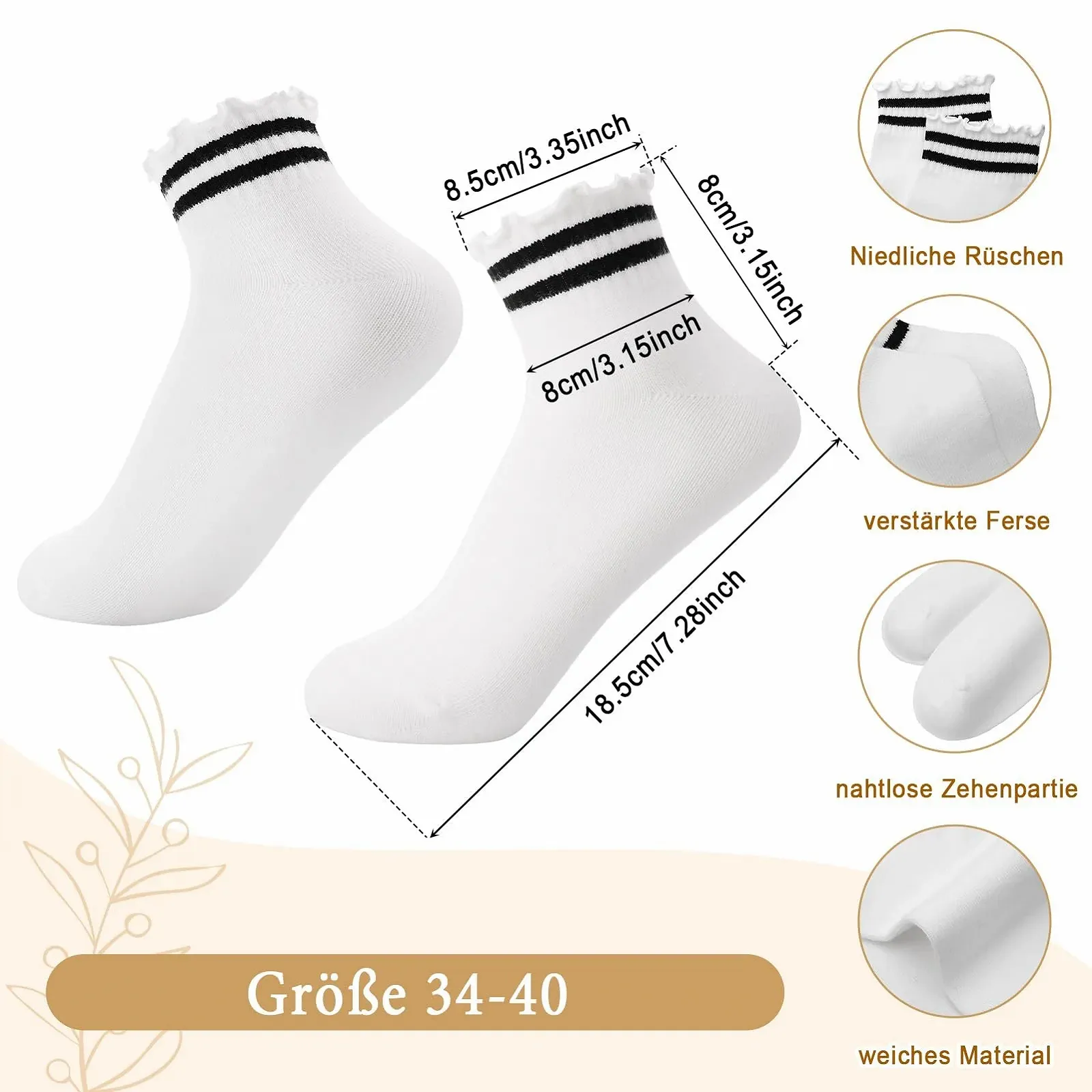 Носки с рюшами в полоску, 6 пар, бело-черные, вязаные, размер EU 35-40, фото №7