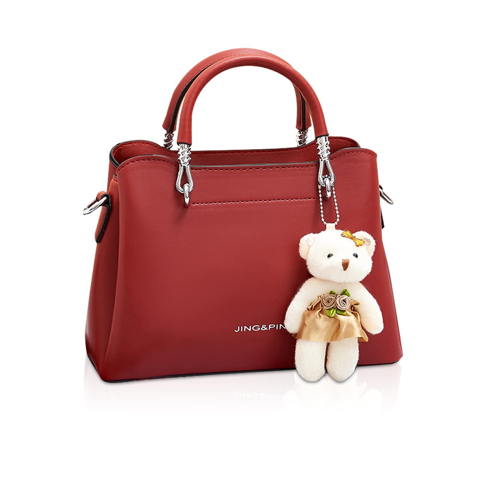 Сумка з верхньою ручкою NICOLE & DORIS, маленька жіноча, на плече, сатчел, модна, зі штучної шкіри, з підвіскою у вигляді ведмедика, бордово-червона, фото №1