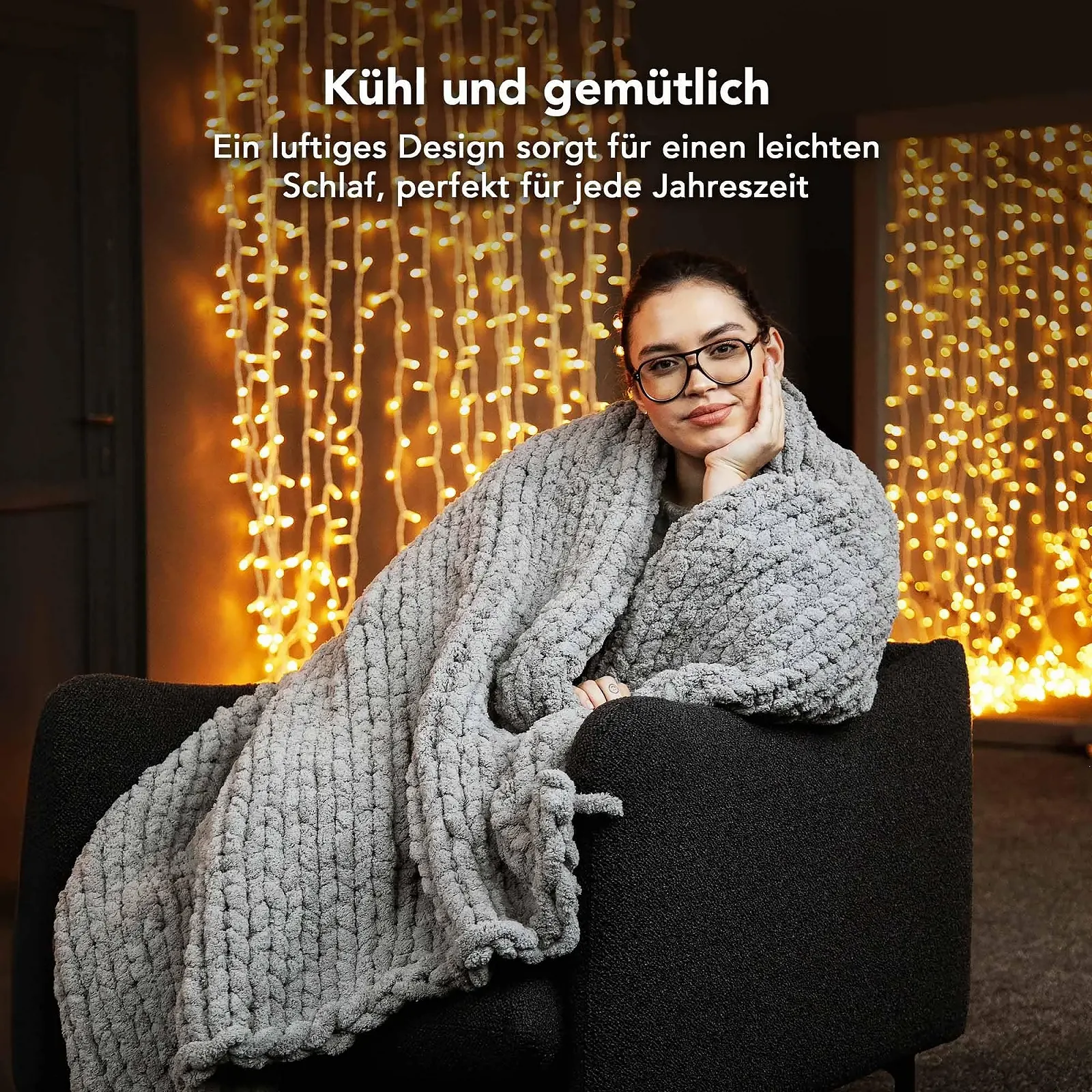 В'язаний плед MKS. Chenille Cuddly 125 x 180 см, вовняний, великий, сірий, фото №4