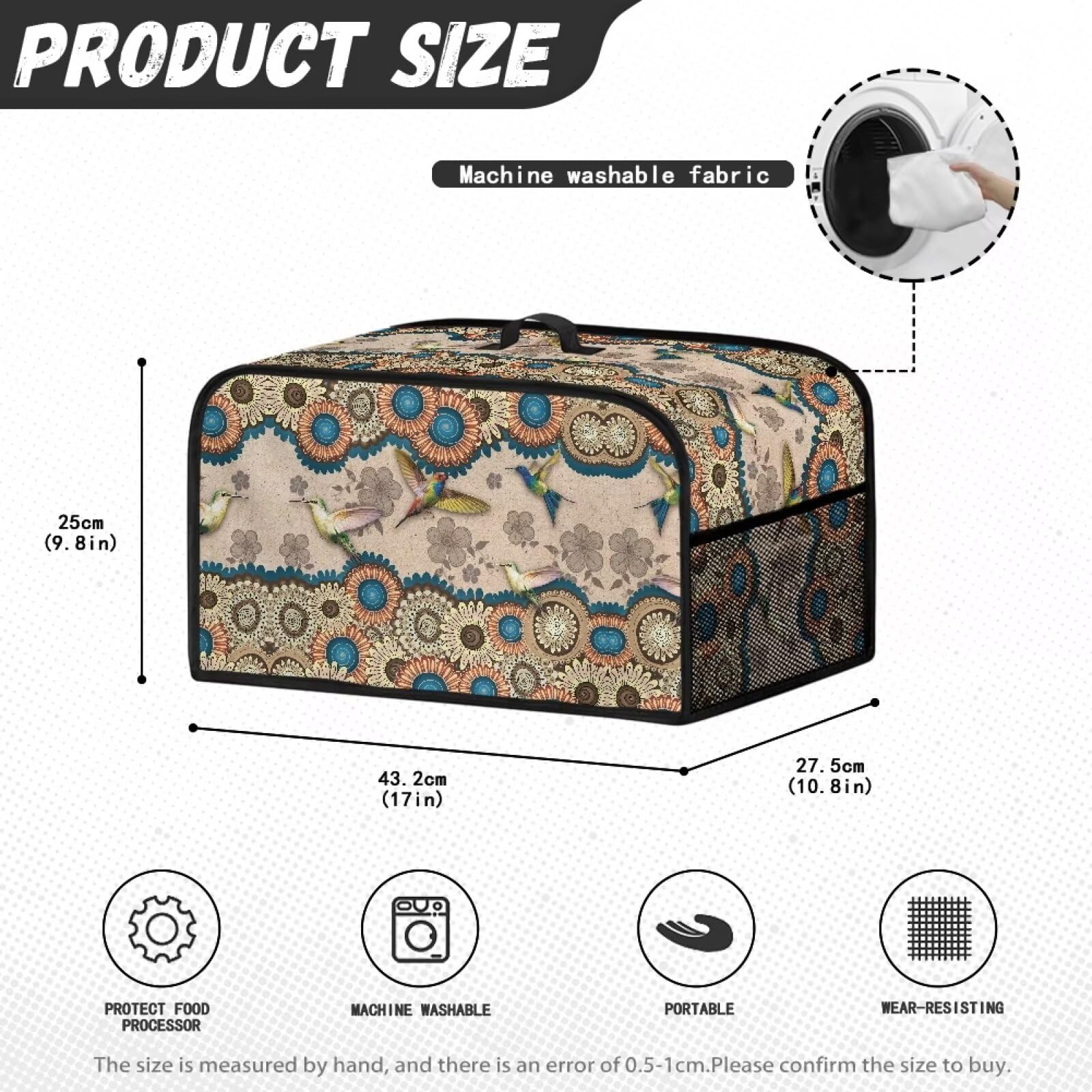 Чехол для мультиварки Xoenoiee Boho с принтом мандалы и колибри с верхней ручкой и боковым сетчатым карманом, подходит для мультиварки 6-8qt, фото №6