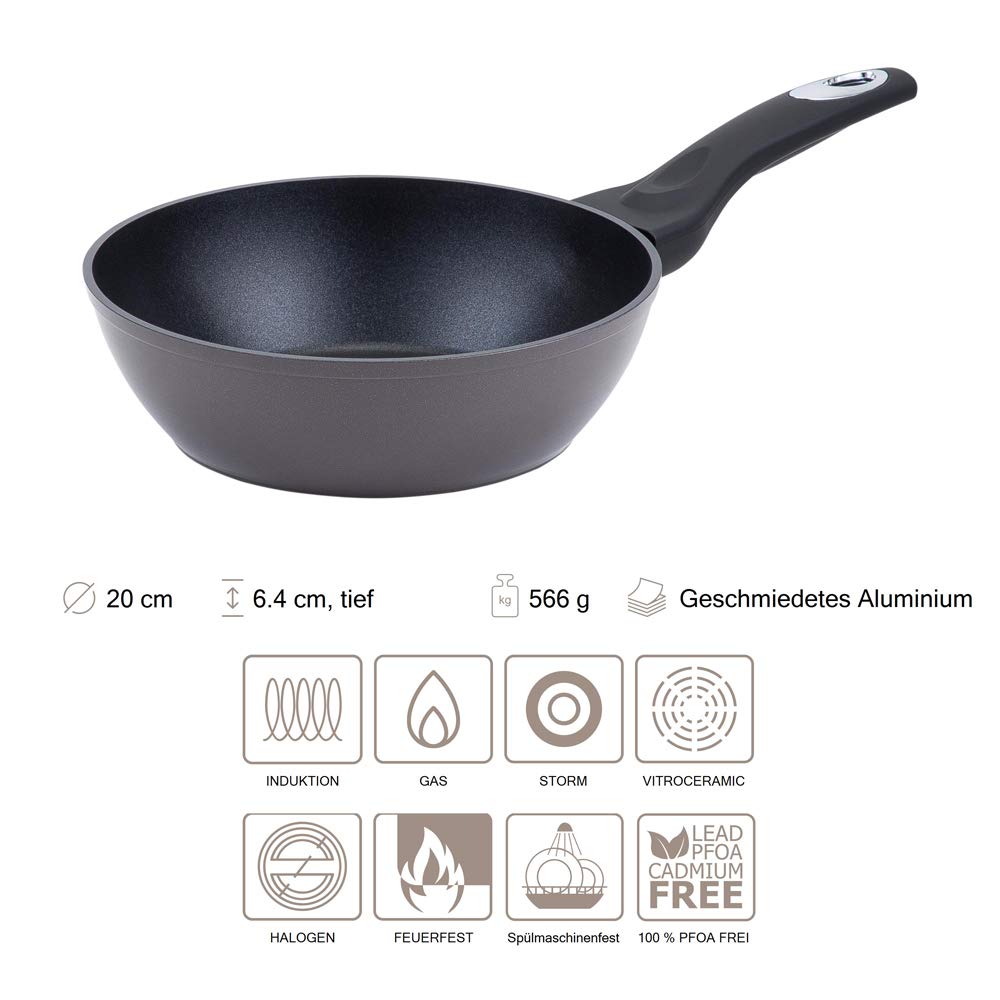 RESTO 93030 Сковорода Вок 20 см Алюминий Антипригарное покрытие Чёрный, фото №3 RESTO 93030 Сковорода Вок 20 см Алюминий Антипригарное покрытие Чёрный, фото №3