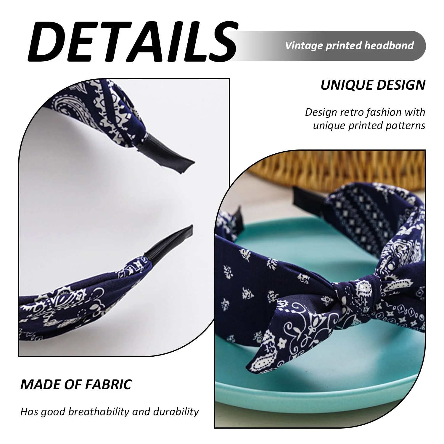 Вінтажний обруч для волосся Широкий, фото №3