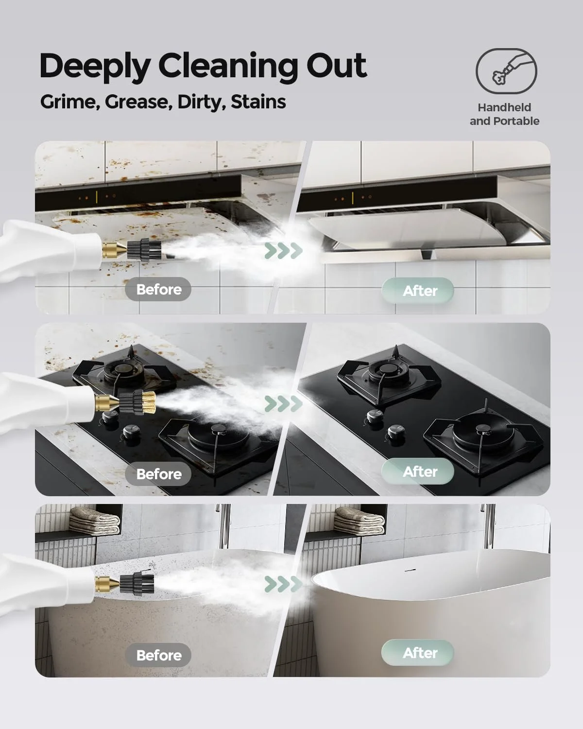 Пароочисник 2500 Вт, ручний пристрій для дому, портативний, високотемпературна машина для кухні, ванної кімнати, плитки, оббивки Білий, фото №8 Пароочисник 2500 Вт, ручний пристрій для дому, портативний, високотемпературна машина для кухні, ванної кімнати, плитки, оббивки Білий, фото №8