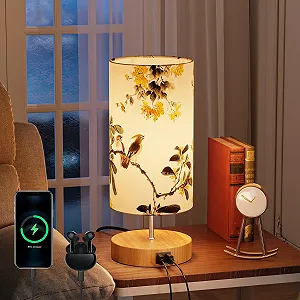 Настільна лампа GPATIO Bedside Lamp сенсорна з 2 USB-портами малюнок Птахи - Фото 1