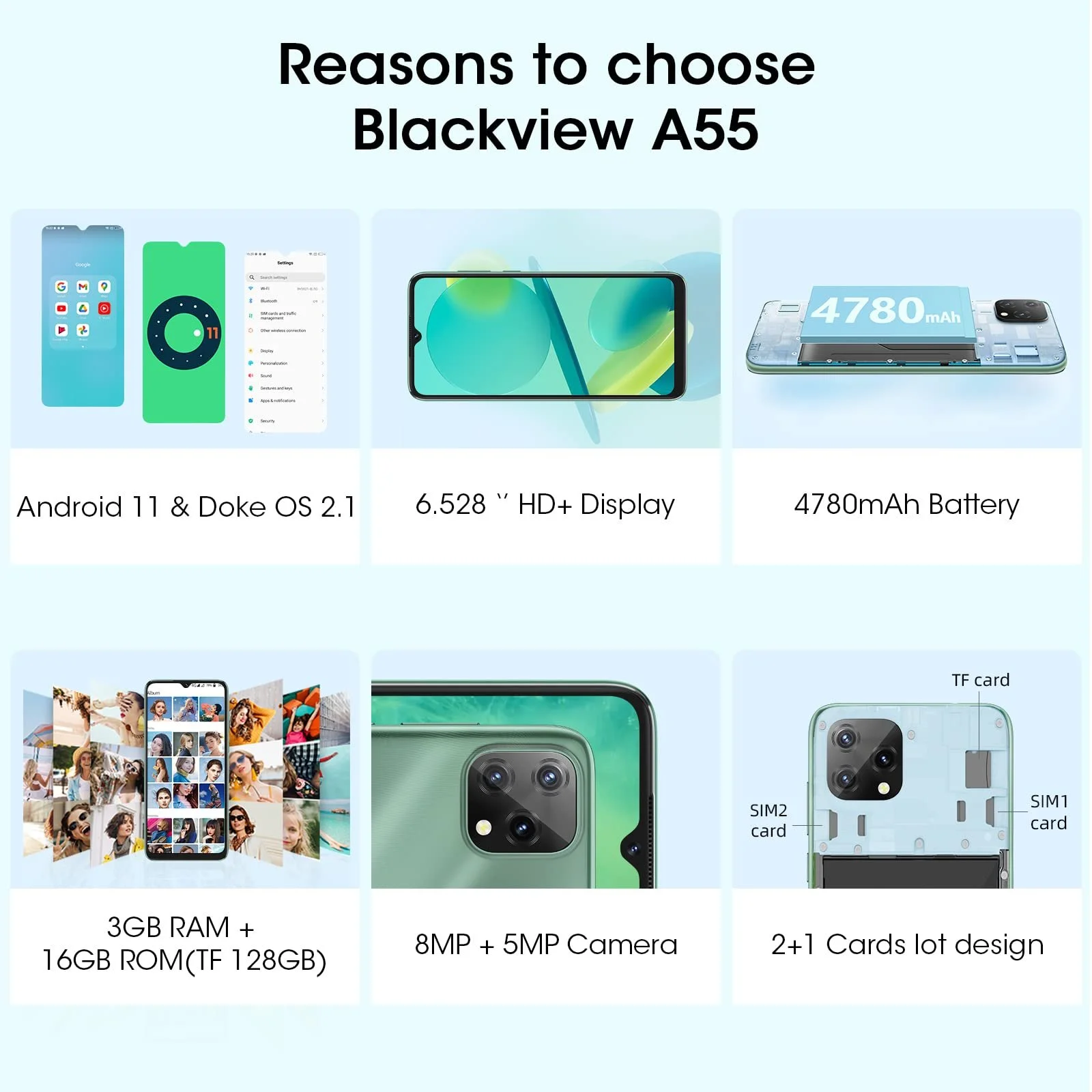 Смартфон BLACKVIEW A55 Зеленый, фото №2