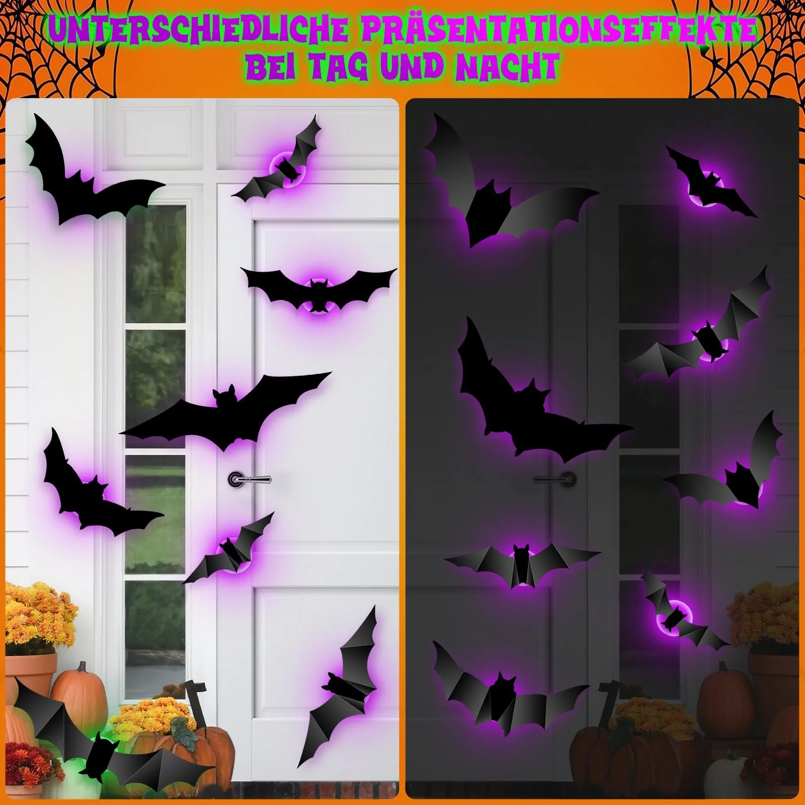 3D декоративні наклейки GoldRock Кажани з LED-підсвічуванням 24 шт. Фіолетовий, фото №2