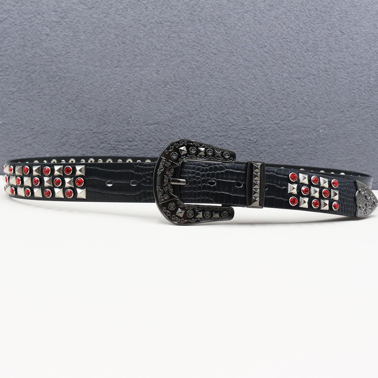 Ремінь AGUTALITHIC Hellen Пірамідальні заклепки Strass Punk, заклепки (115 см/45, червоний), фото №5