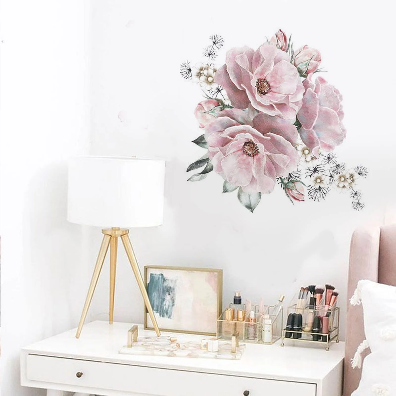 Наклейка на стену Цветы Пионы винтажная водонепроницаемая 44 x 42 см Розовый, фото №8