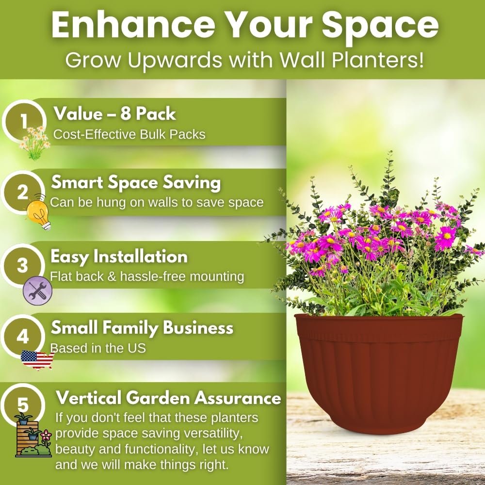 Настінні горщики з автополивом ShoppeWatch PL62 8 шт. теракотовий коричневий, фото №2 Настінні горщики з автополивом ShoppeWatch PL62 8 шт. теракотовий коричневий, фото №2