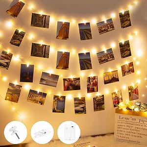 Гірлянда 10 м 100 LED для фото з таймером та кліпсами, 60 прозорих кліпс, 20 цвяхів - Фото 1