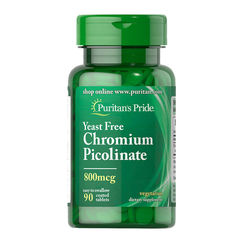 Chromium Picolinate 800 mcg Yeast Free (90 tablets) Puritan's Pride, фото №1