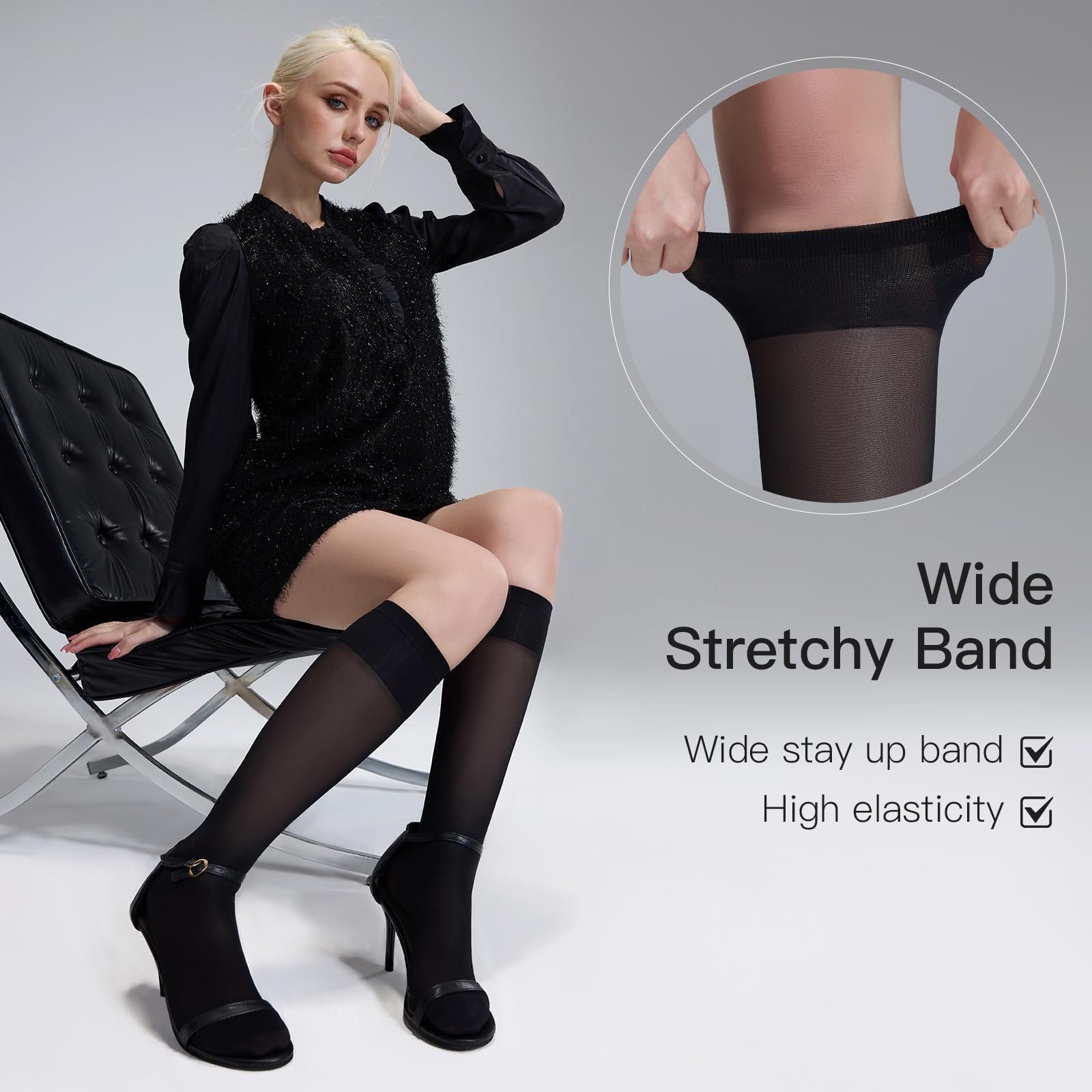 Гольфы Yilanmy 3 пары Женские нейлоновые чулки 40 ден Компрессионные носки, Черный, Натуральный, фото №3