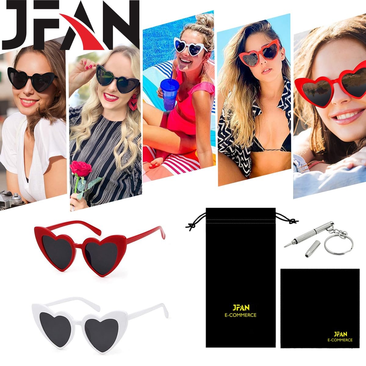 Сонцезахисні окуляри Серце JFAN для вечірок Ретро Форма серця для жінок Вінтажні, фото №4 Сонцезахисні окуляри Серце JFAN для вечірок Ретро Форма серця для жінок Вінтажні, фото №4