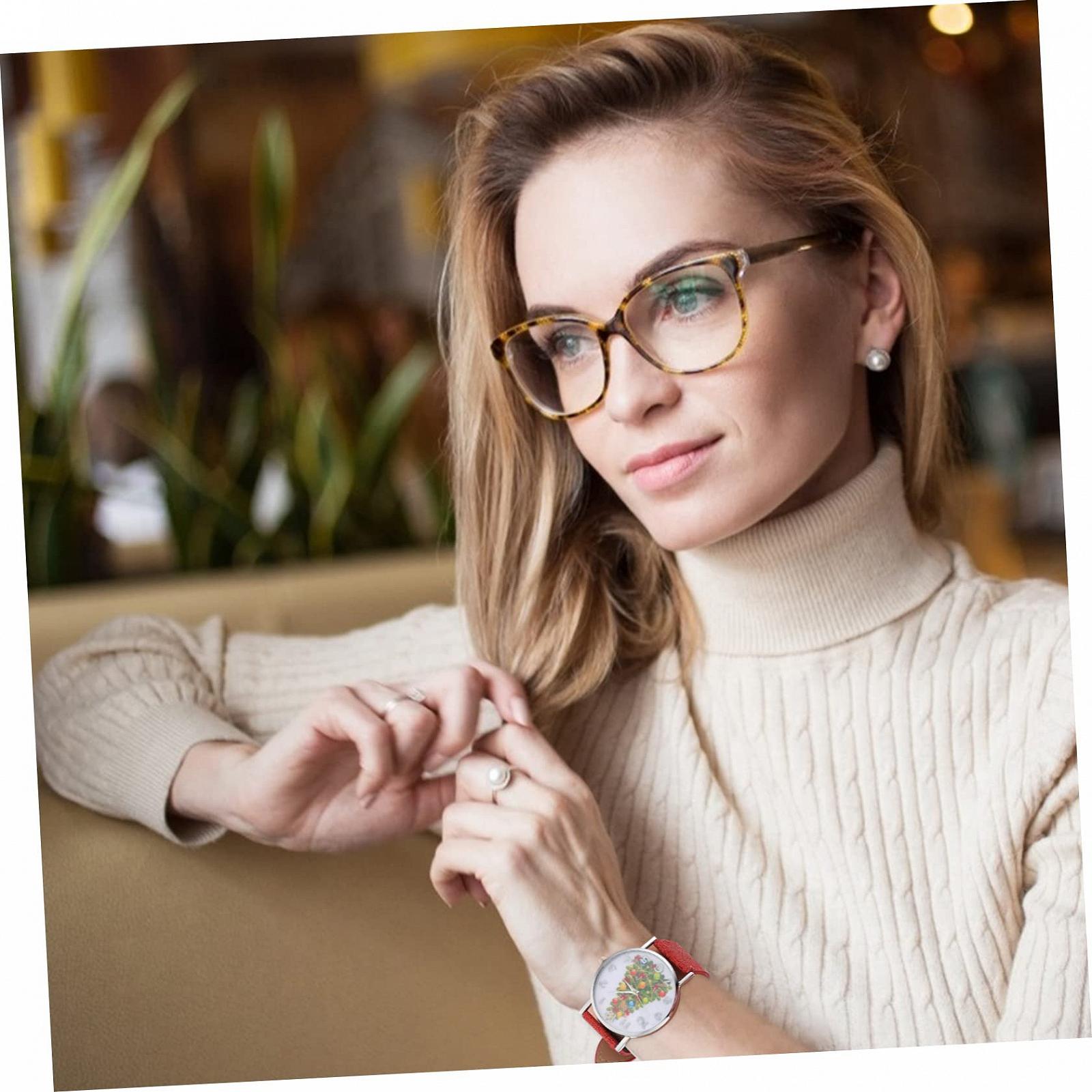 Женские наручные часы LIFKOME 1 шт. с дизайном елки, кварцевые часы для женщин с кожаным ремешком для Рождества, дней рождения и юбилеев, фото №3