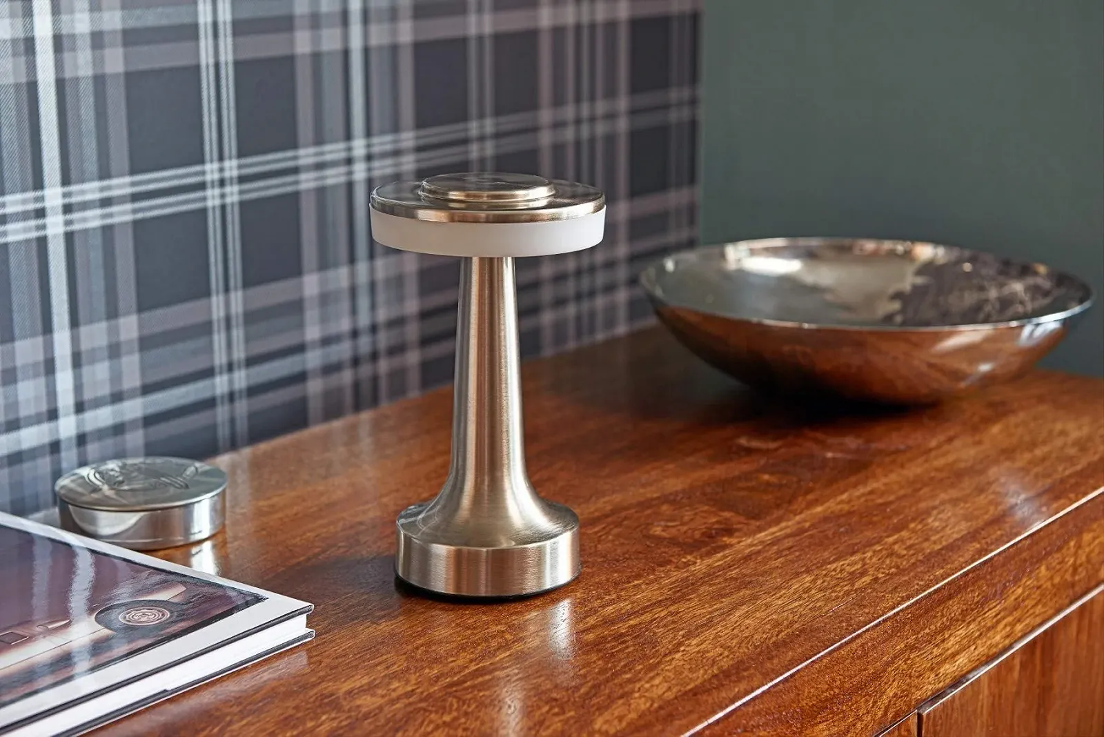 Настільна лампа Auraglow LED Акумуляторна Сенсорна Сатиновий нікель, фото №3