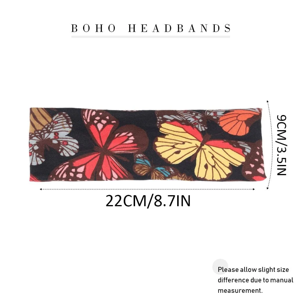 Пов'язка на голову в стилі бохо Чорна Еластична для жінок Широка З квітковим принтом, фото №6