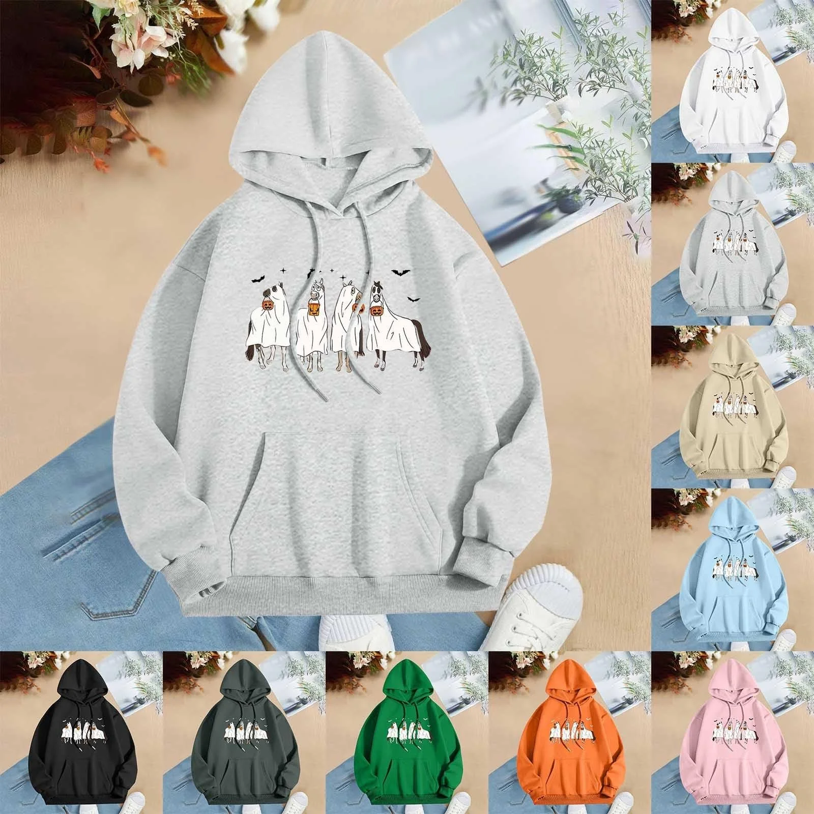 Худі Жіночий Геловін Принт Привид Гарбуз, фото №4