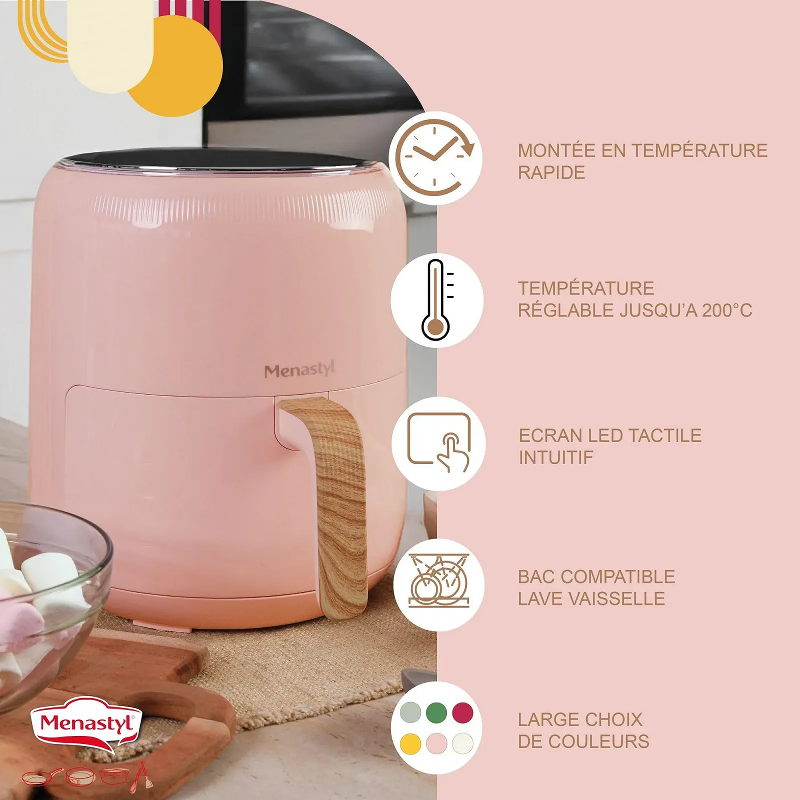 Мультипечь MENASTYL Colorama 6025007 4.5 л 8 программ Без PFAS Розовая, фото №3 Мультипечь MENASTYL Colorama 6025007 4.5 л 8 программ Без PFAS Розовая, фото №3