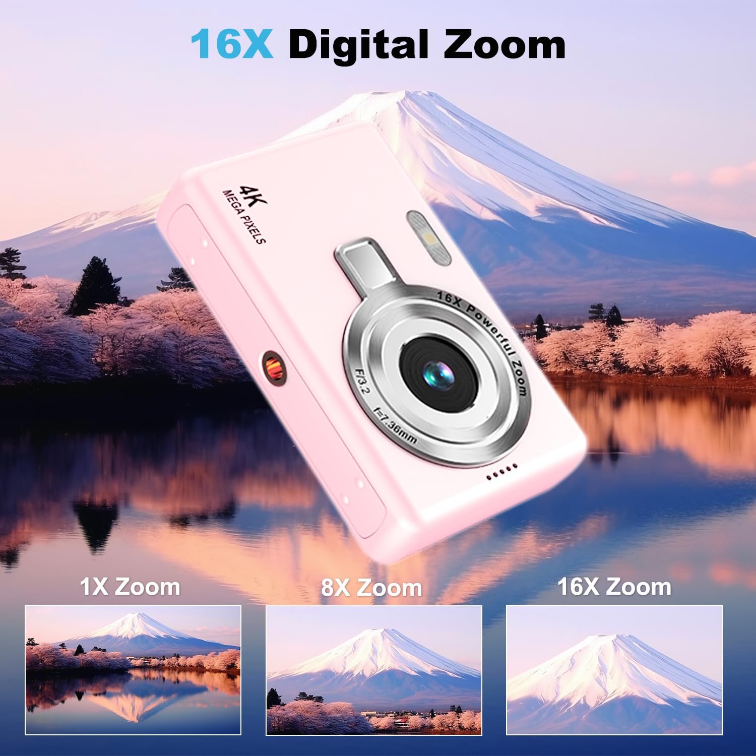 Цифрова фотокамера UHD 4K 50MP 32GB SD 16X Digital Zoom Pink, фото №3