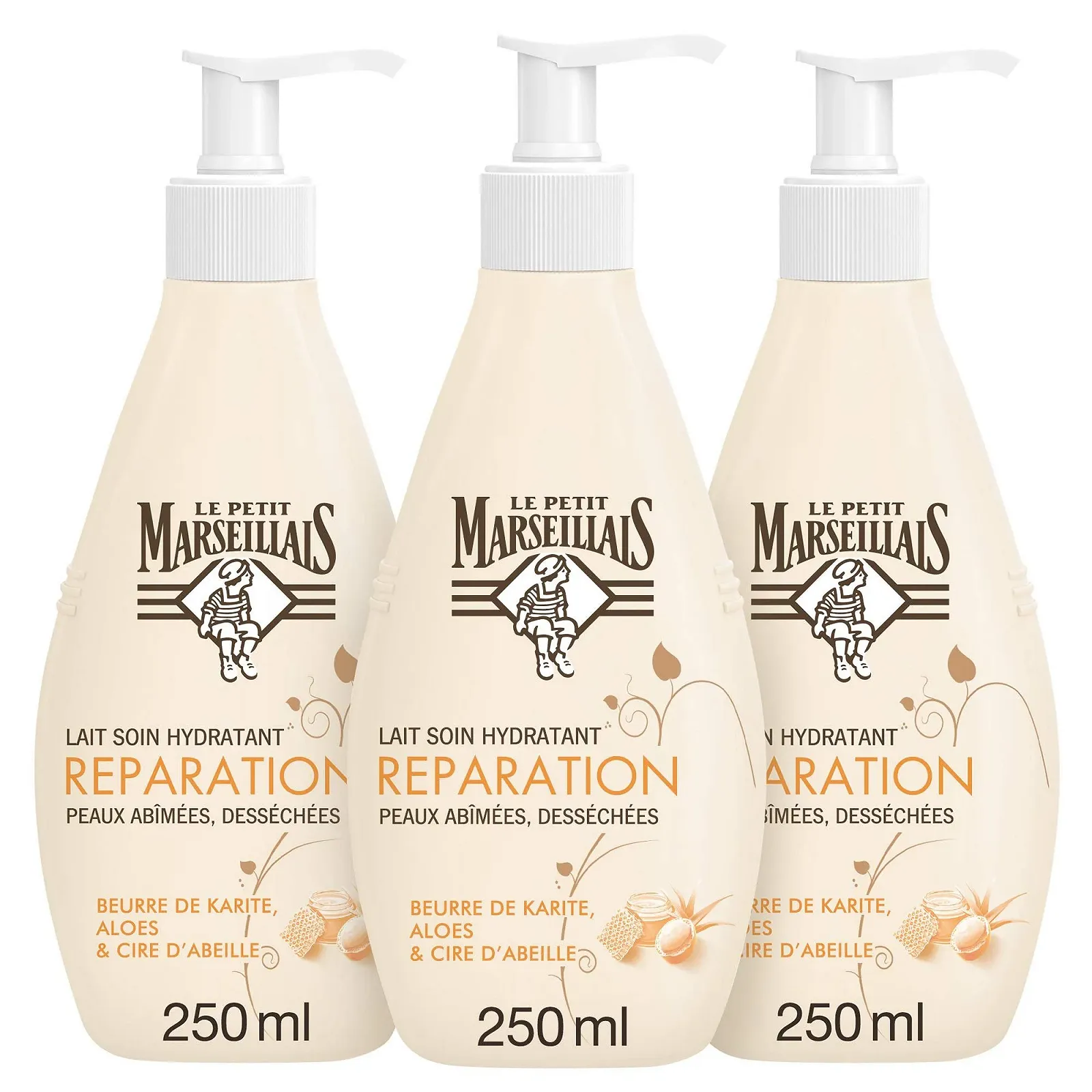 Молочко для тіла Le Petit Marseillais Відновлювальне Масло Ши Віск Бджолиний Алое Помпа 250 мл (3 шт), фото №1