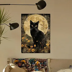 Наклейка на стіну OOTSR Black Cat Flowers Moon Вінілова Чорна - Фото 1