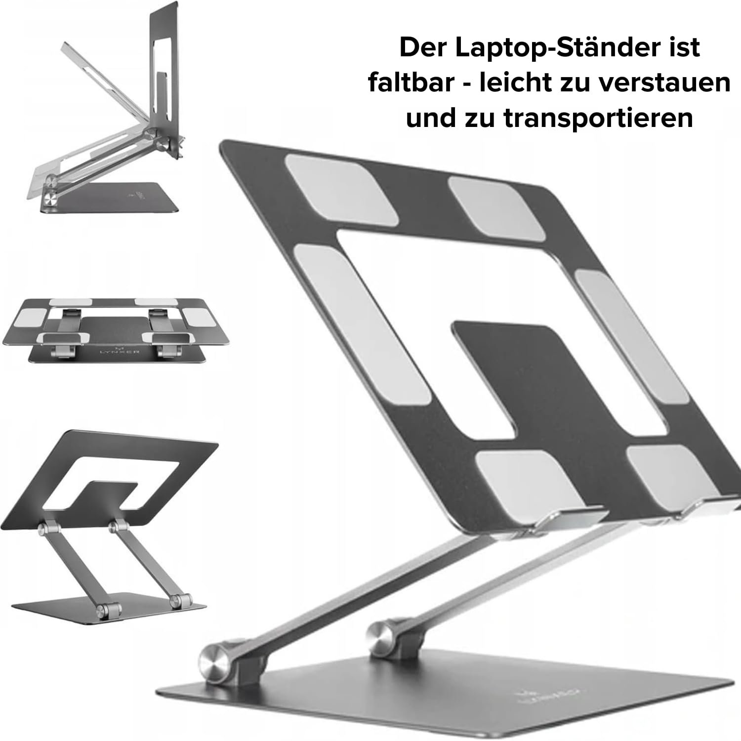 Підставка для ноутбука LYNXER Регульована по висоті, складана, ергономічна та вентильована для навчання, сумісна з усіма ноутбуками 11-16 Сірий, фото №7