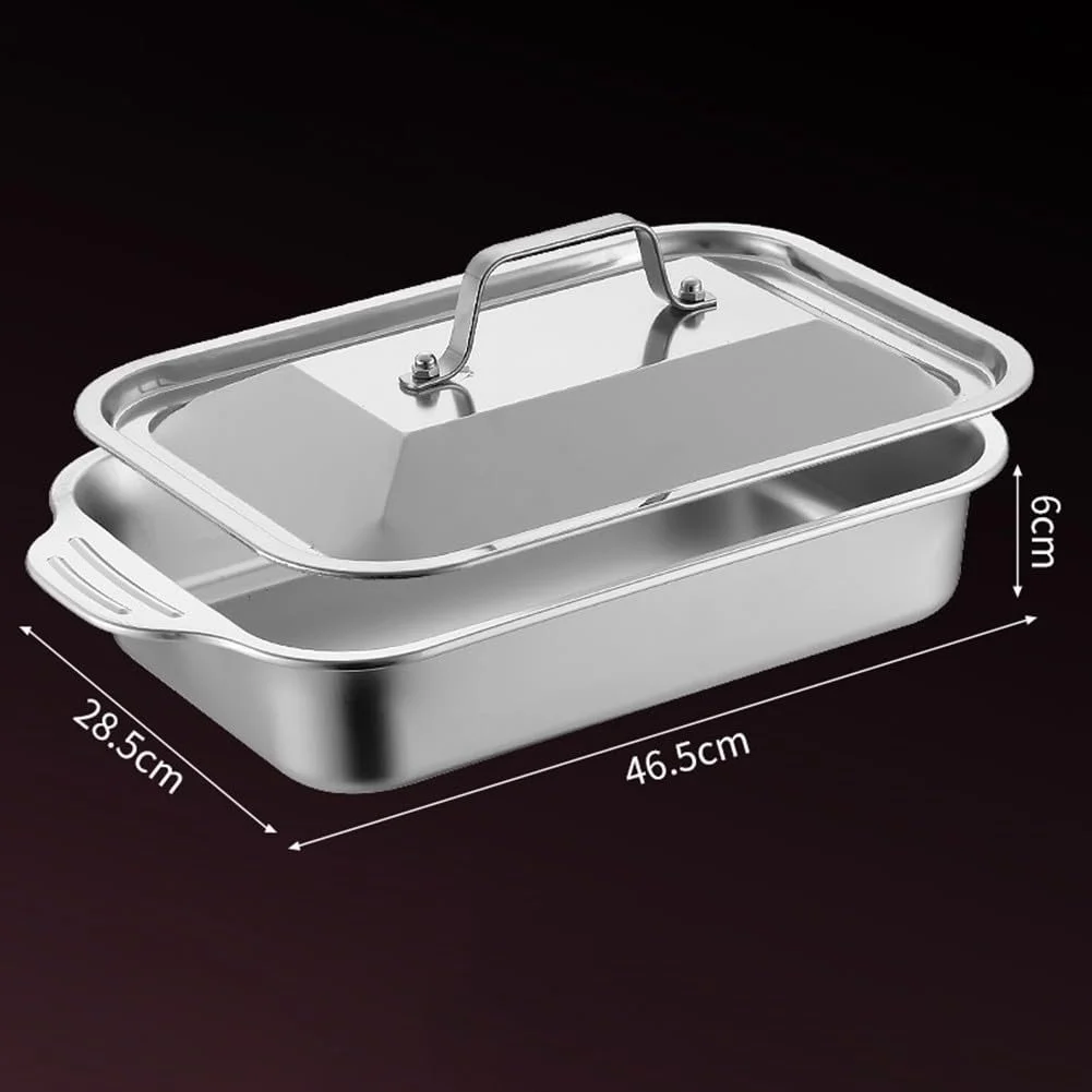 Форма для лазаньи 18/8 нержавеющая сталь 46 x 28 x 6 см с крышкой и изолированными ручками 2 мм толщина, фото №2 Форма для лазаньи 18/8 нержавеющая сталь 46 x 28 x 6 см с крышкой и изолированными ручками 2 мм толщина, фото №2