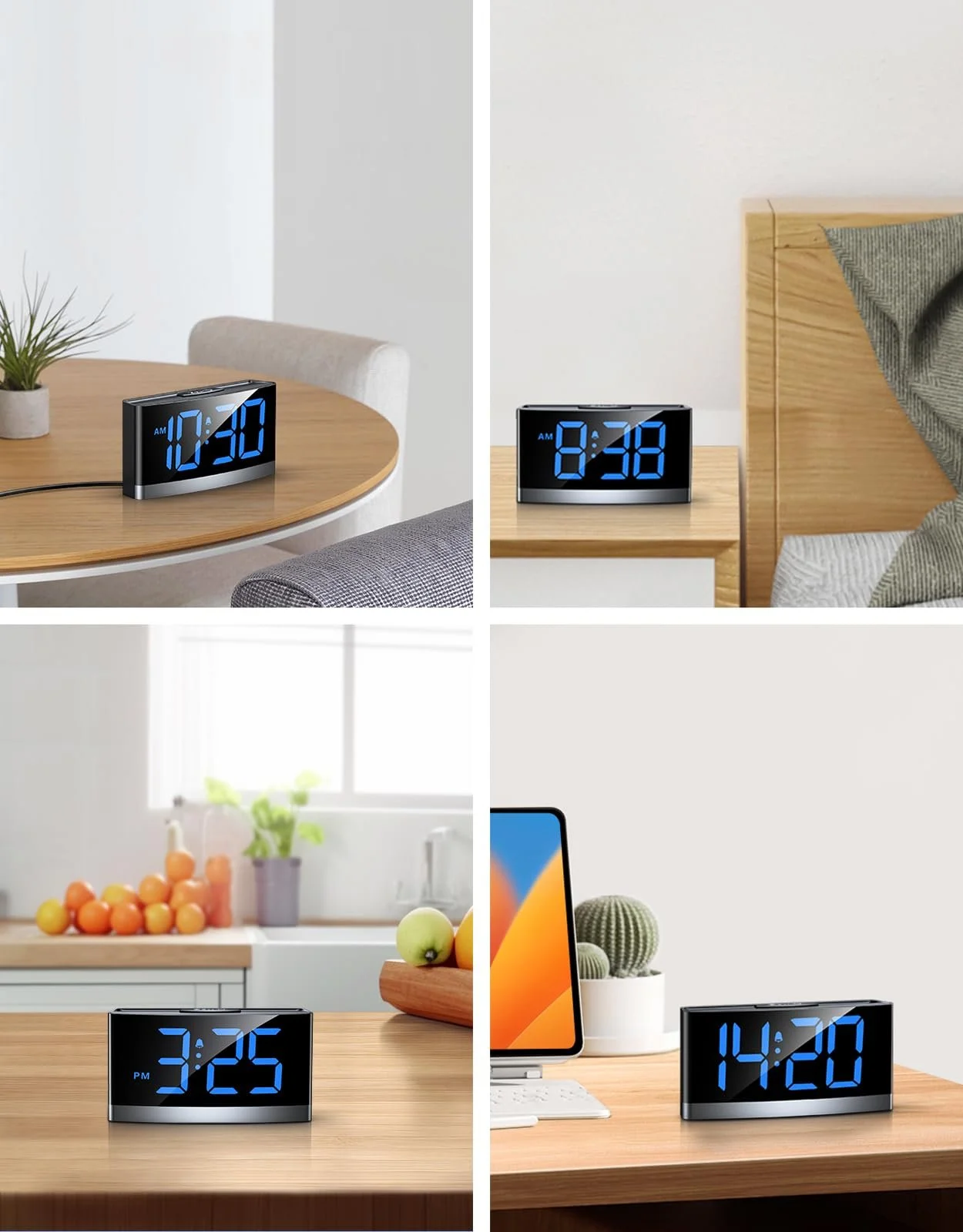 Цифровой будильник Rolgno, настольные часы, синий LED, 5 уровней яркости, ночной режим, 3 тона будильника, 5 уровней громкости, 12/24 ч, питание от USB, фото №6 Цифровой будильник Rolgno, настольные часы, синий LED, 5 уровней яркости, ночной режим, 3 тона будильника, 5 уровней громкости, 12/24 ч, питание от USB, фото №6