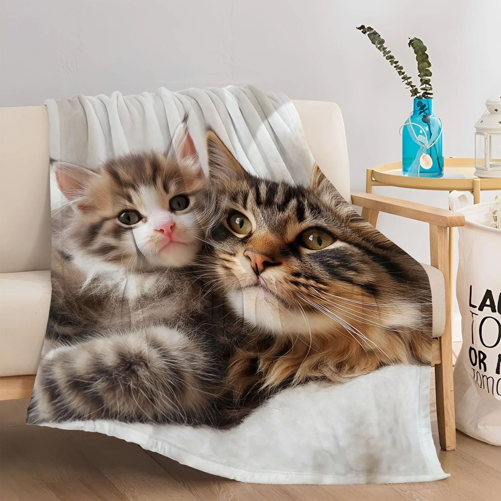 Покривало з милим кошеням 130 x 150 см М'яка тепла флісова Покривало для зими Різнокольорові різдвяні прикраси, фото №4 Покривало з милим кошеням 130 x 150 см М'яка тепла флісова Покривало для зими Різнокольорові різдвяні прикраси, фото №4