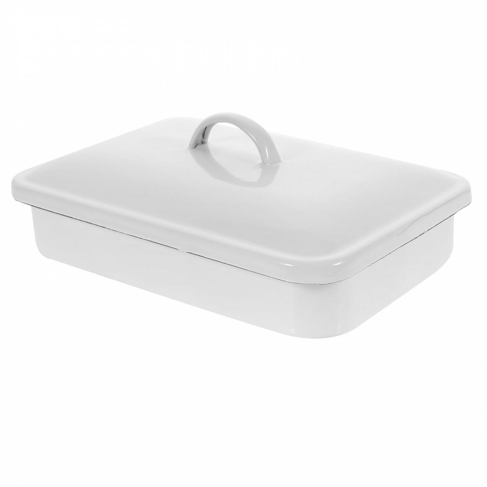Емальована Гусятниця для запікання Luxshiny з кришкою 24x16 см біла антипригарна, фото №1